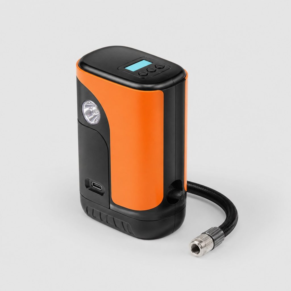 Gonfleur electrique compact multifonction, vue de face sur fond clair