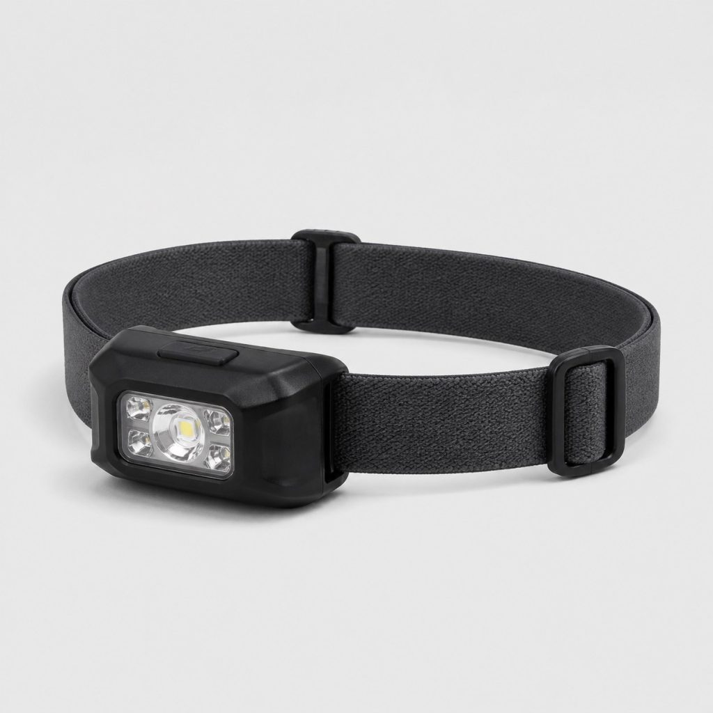 Lampe frontale 400 lumens etanche, vue de face sur fond clair