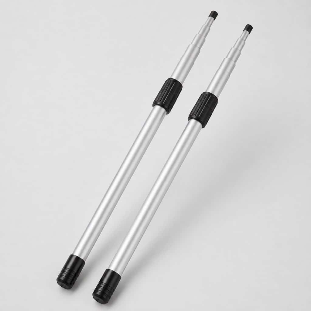 Mât télescopique en aluminium pour auvent et bâche, vue de face sur fond clair