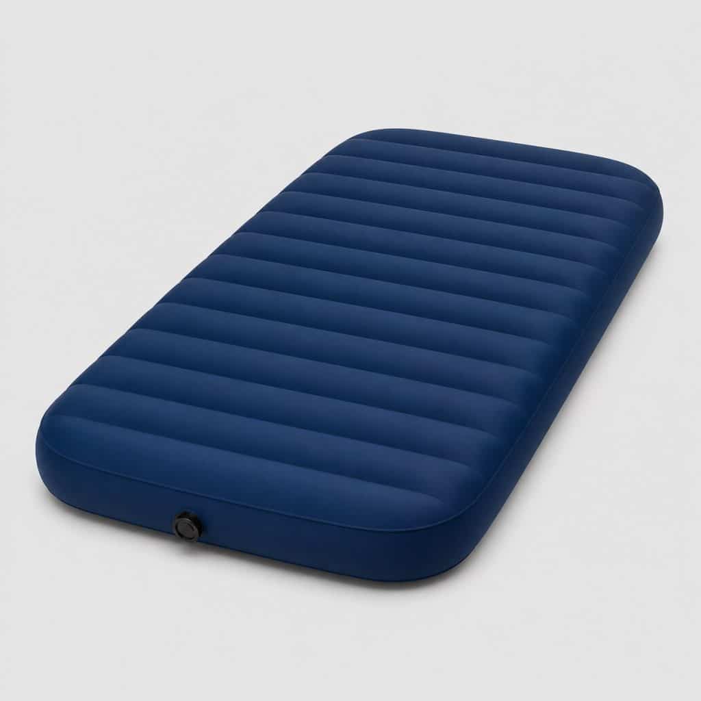 Matelas de couchage gonflable bleu déployé dans une tente