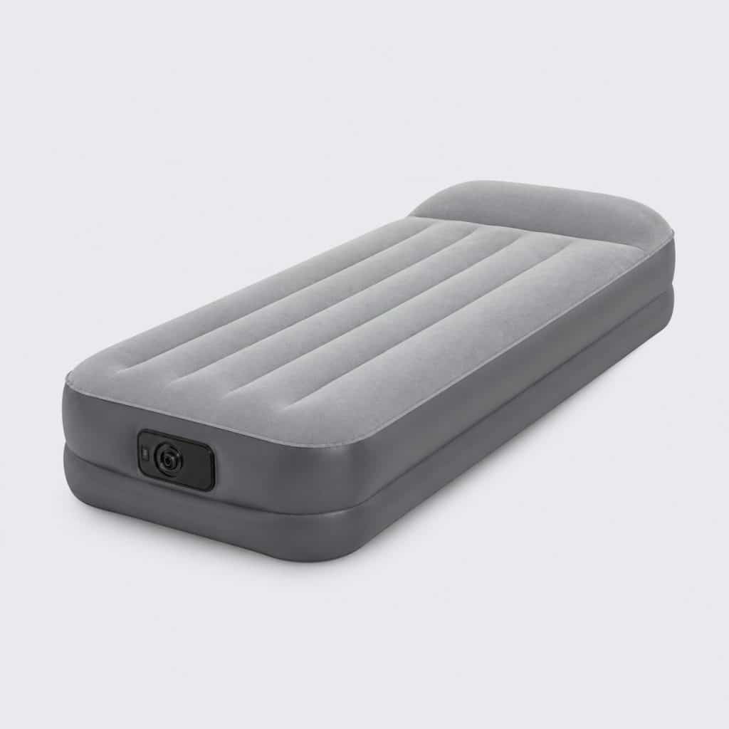 Matelas gonflable 1 place a pompe integree, vue de face sur fond clair