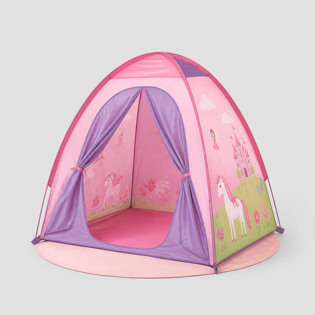 Petite tente pop-up multicolore aux motifs de contes de fées